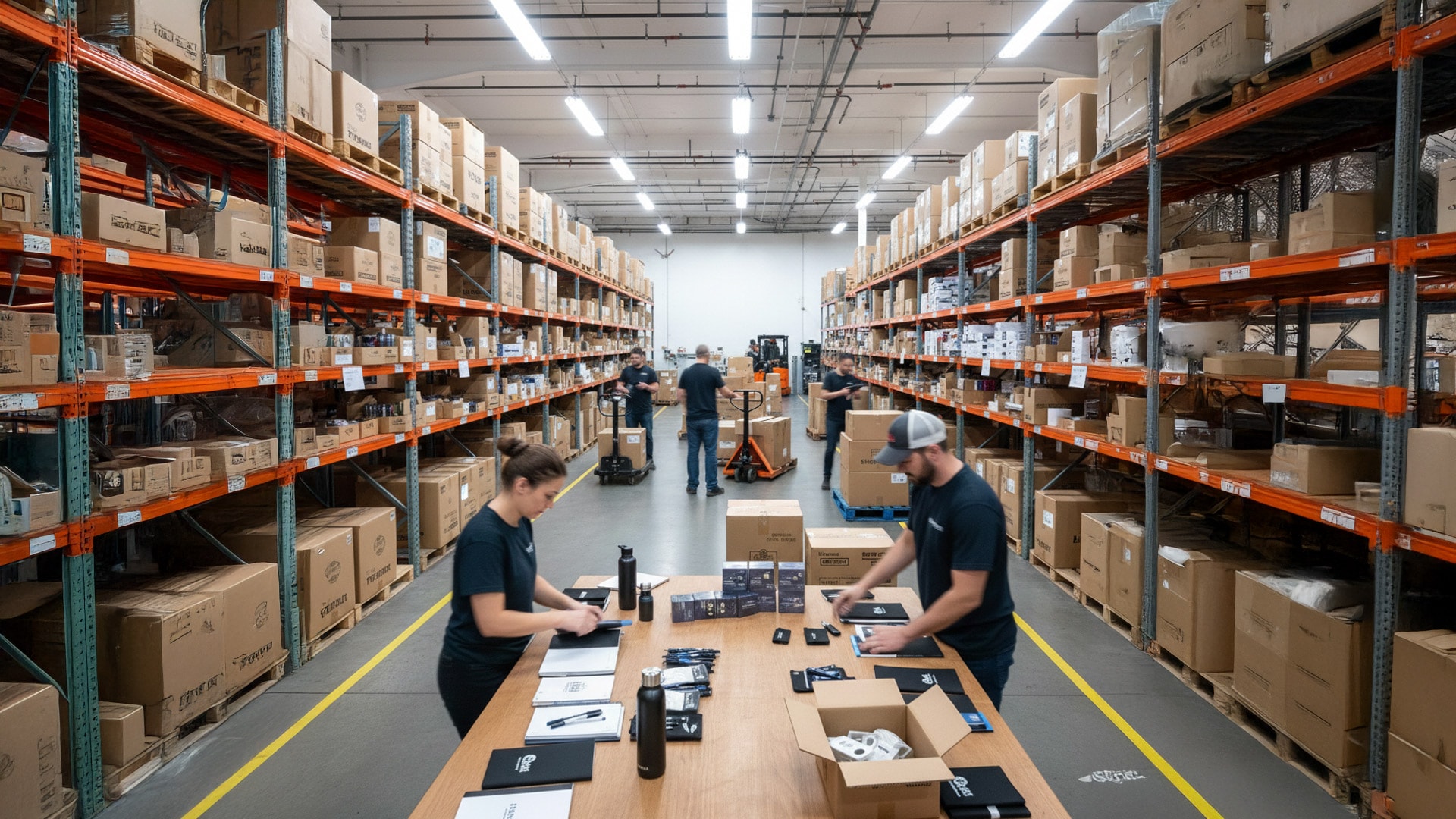 Fast-paced ecommerce fulfillment operations showing rapid order processing and shipping