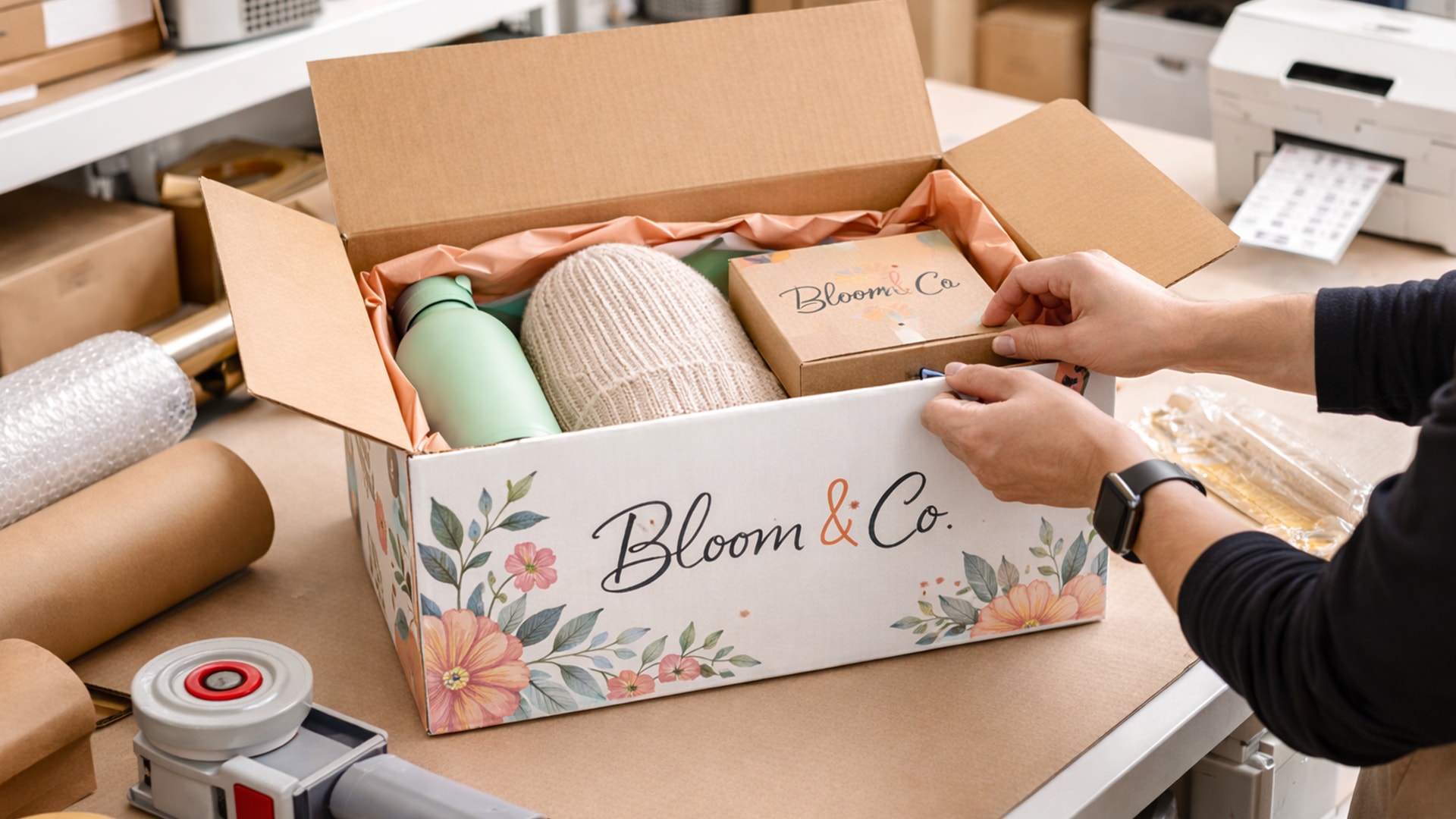 Kitting and assembly operations showing organized workstations and component assembly